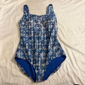 Speedo blue tie dye one piece swim suit size 14